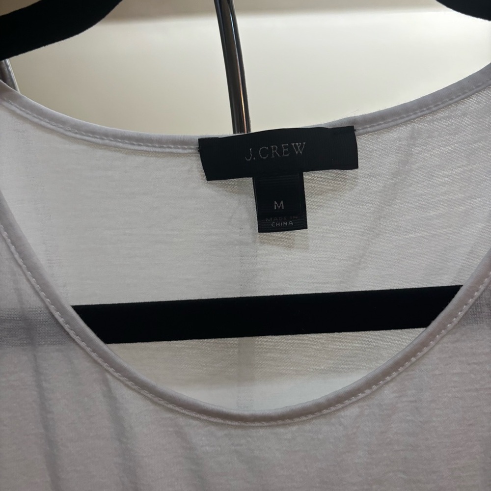 J. Crew Cream Sleeveless Top with Striped Ruffle at Hem Size M 100% cotton - Picture 2 of 8